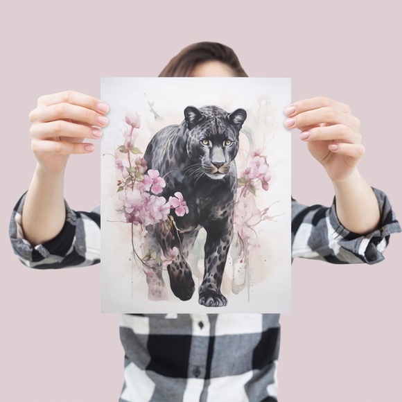 Watercolor Black Jaguar Wall Art Print Unframed - Majestic Jungle Elegance - Picture 4 of 6